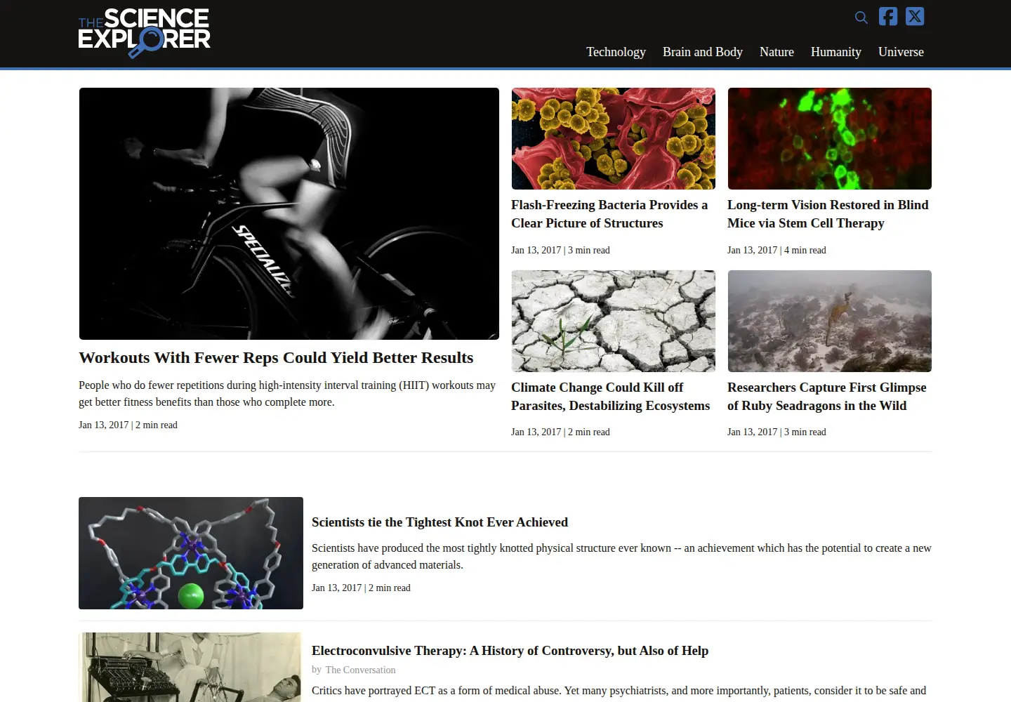 Captured homepage of thescienceexplorer.com in the current scan