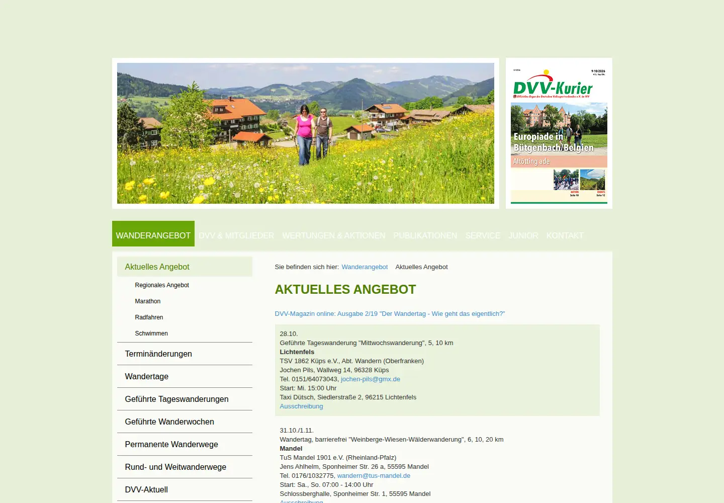 Screenshot of dvv-wandern.de