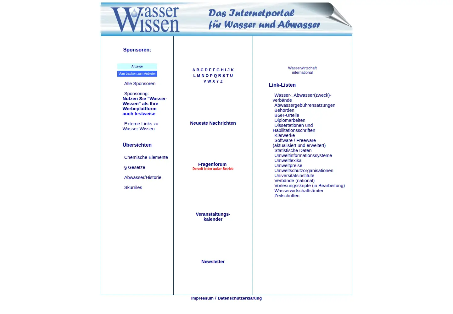 Captured homepage of wasser-wissen.de in the current scan
