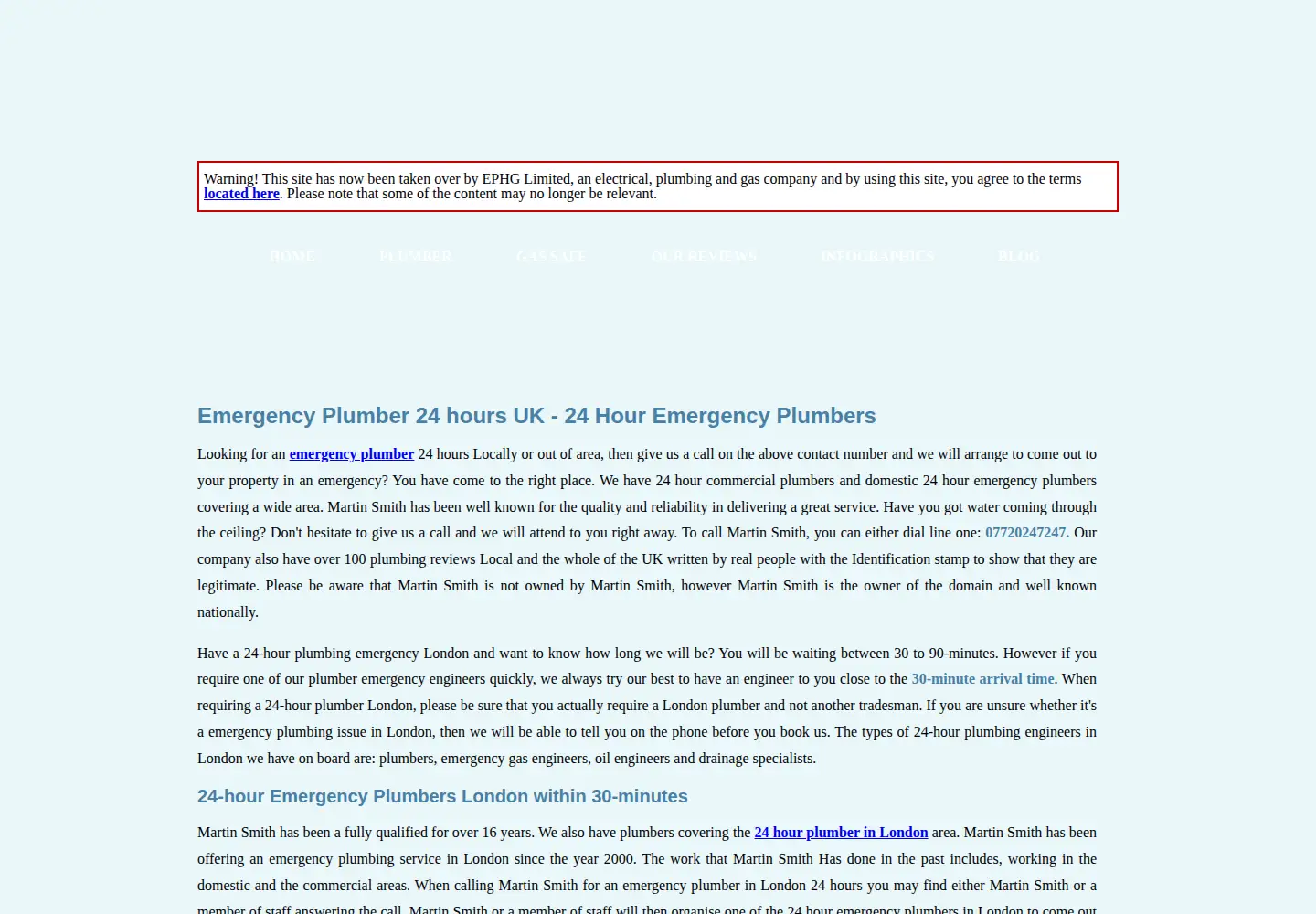 Screenshot of plumber24hours.co.uk