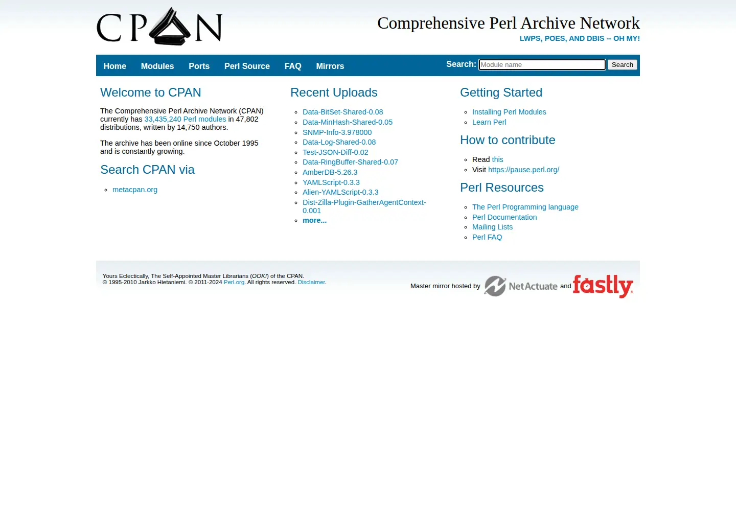 Screenshot of cpan.org