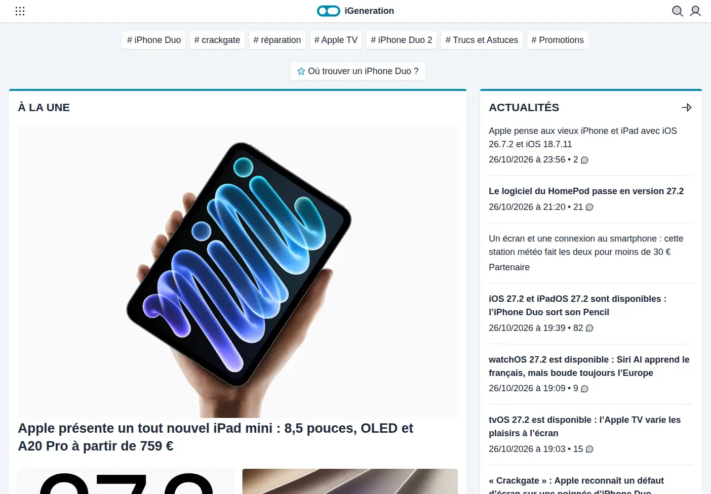 Captured homepage of igeneration.fr in the current scan