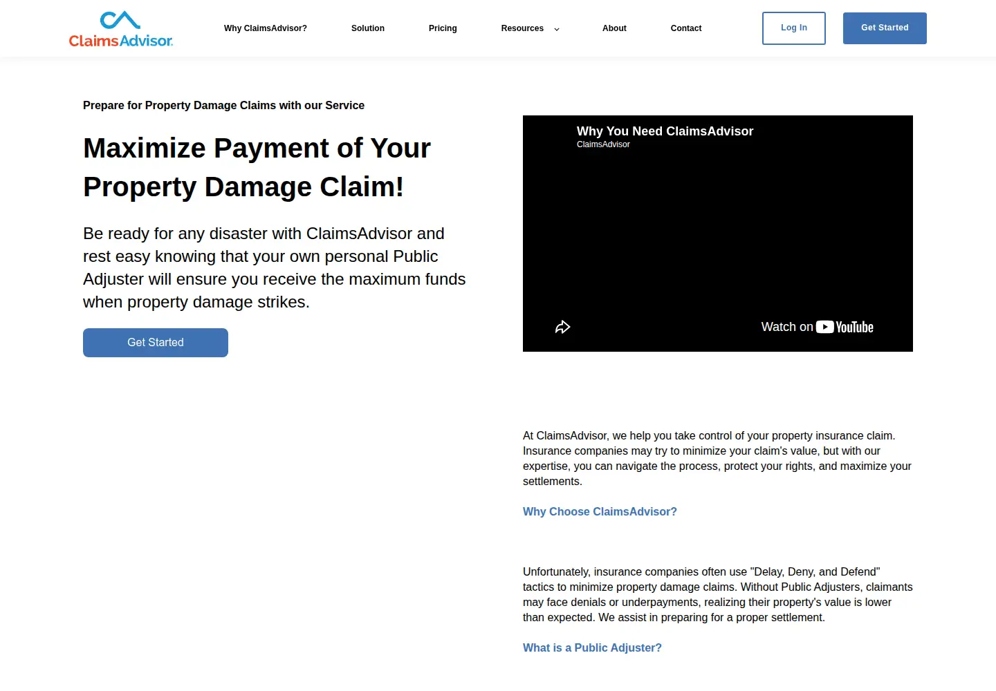 Screenshot of claimsadvisor.com