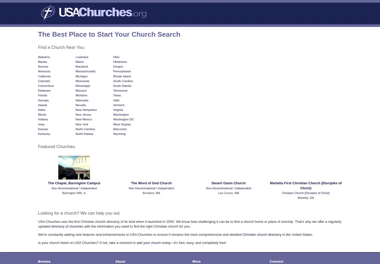 Captured homepage of usachurches.org in the current scan