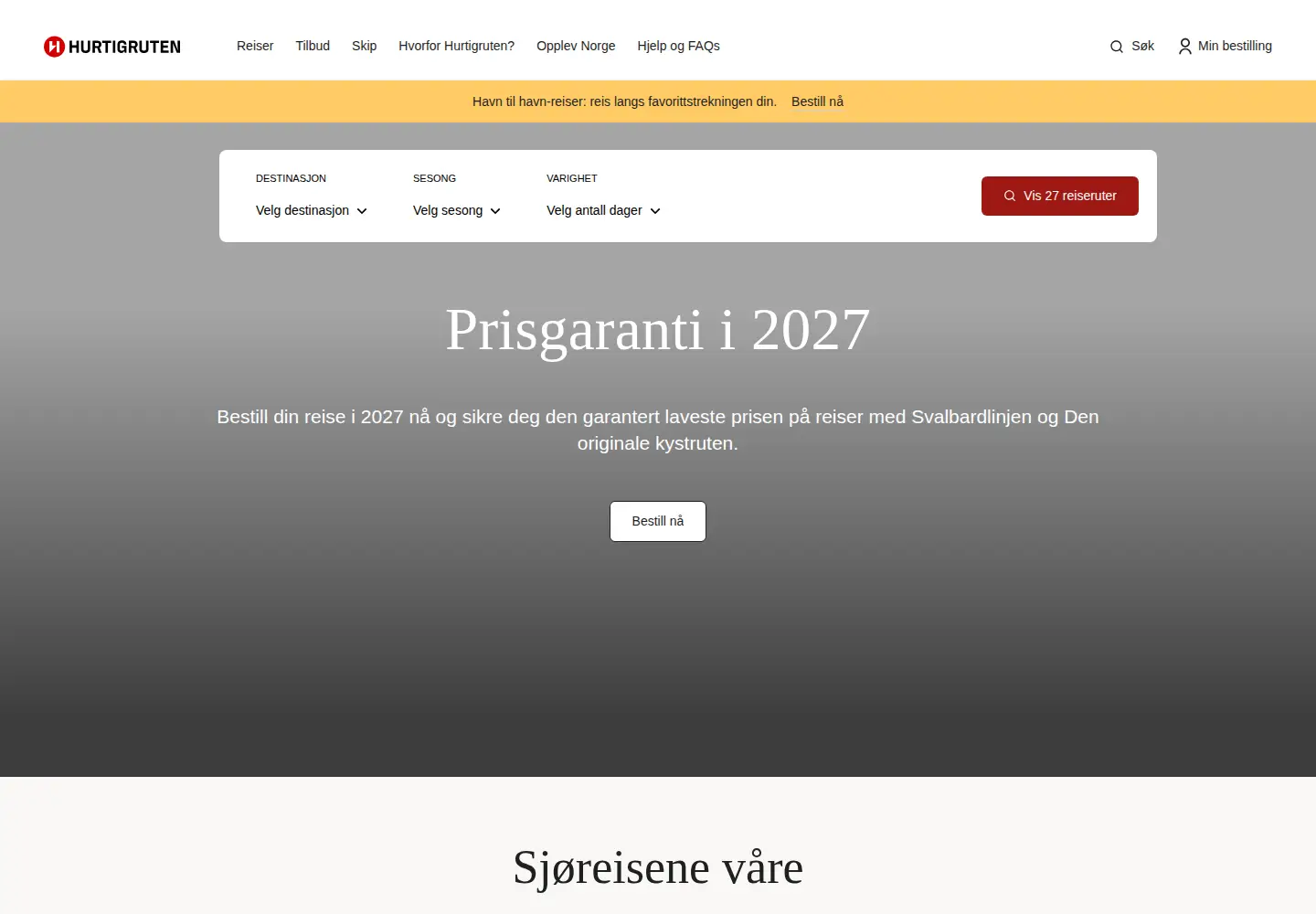 Screenshot of hurtigruten.no