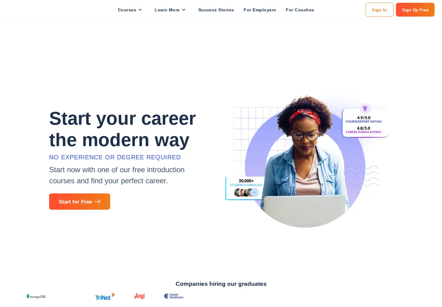 Captured homepage of coursecareers.com in the current scan