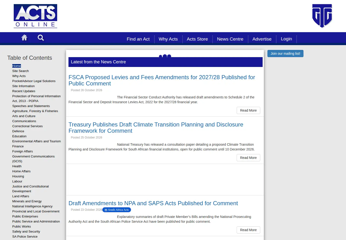 Screenshot of acts.co.za