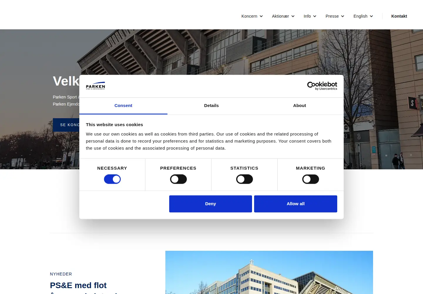 Captured homepage of parken.dk in the current scan