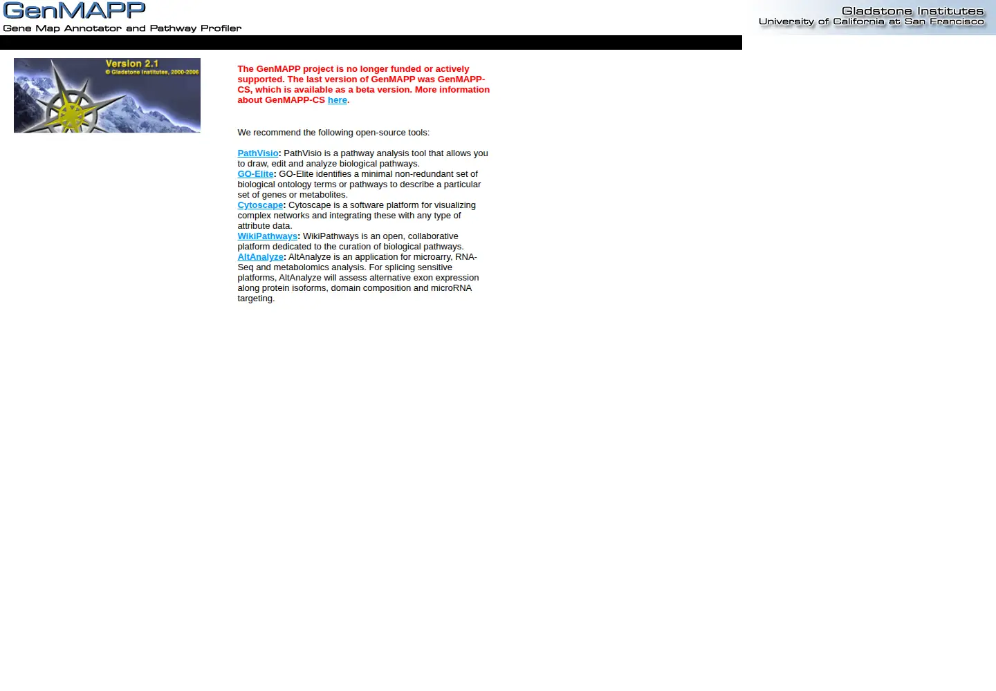 Captured homepage of genmapp.org in the current scan