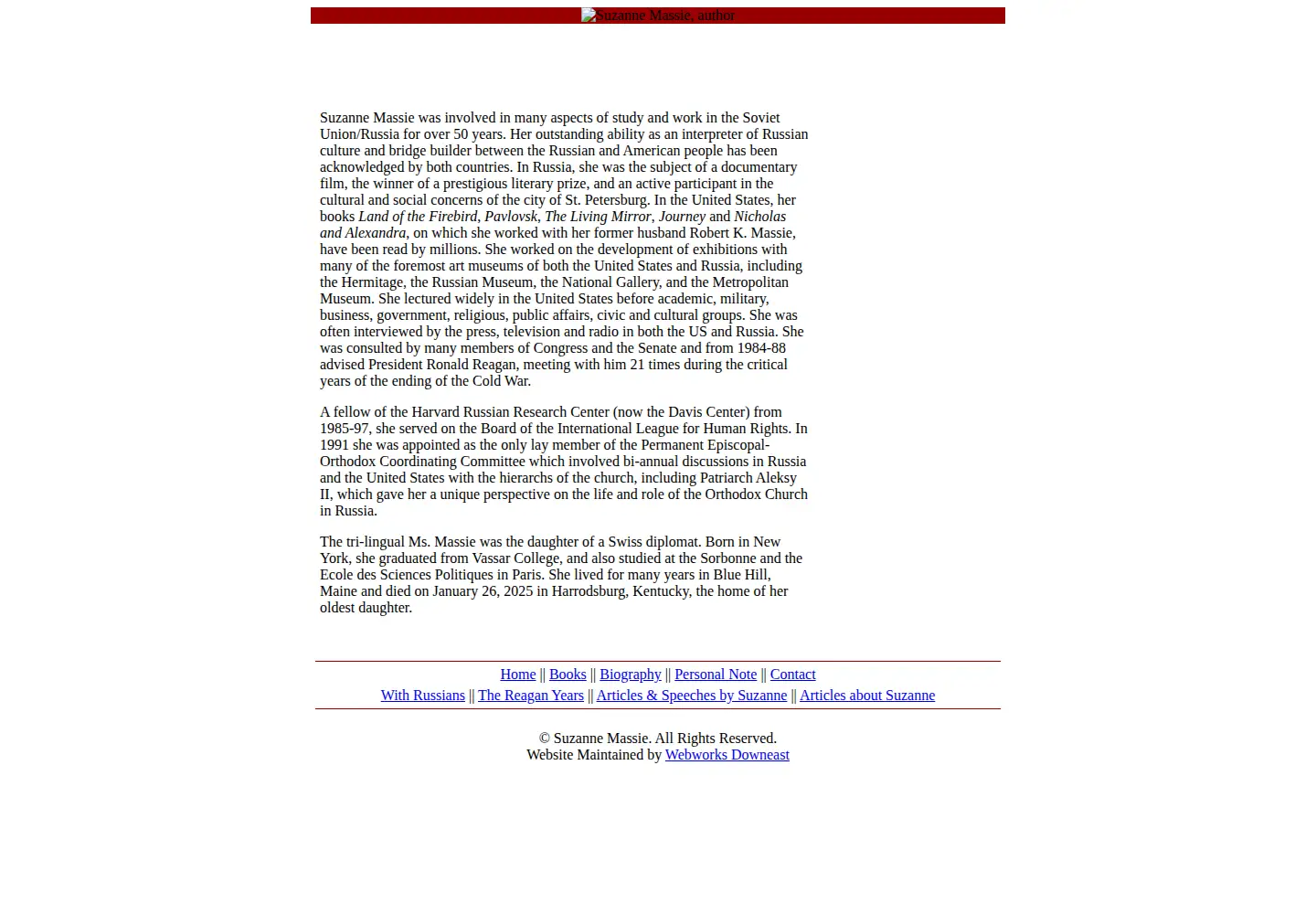 Captured homepage of suzannemassie.com in the current scan