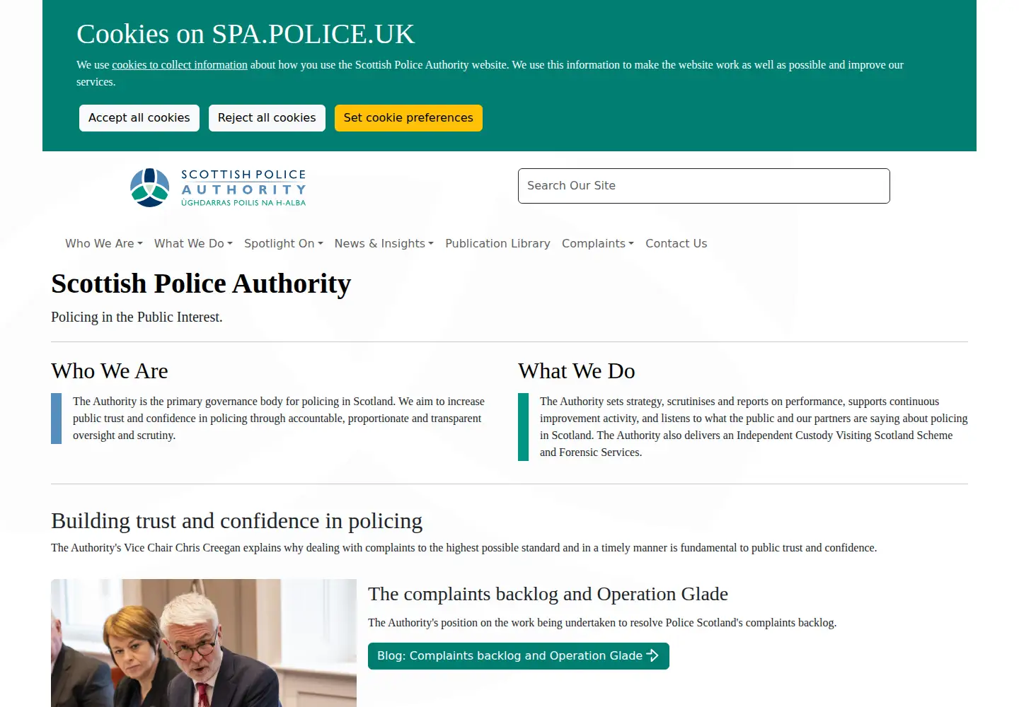 Captured homepage of spa.police.uk in the current scan