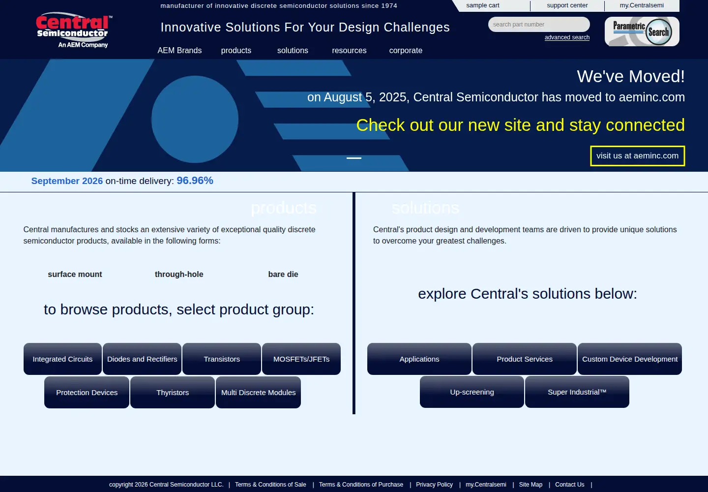 Captured homepage of centralsemi.com in the current scan