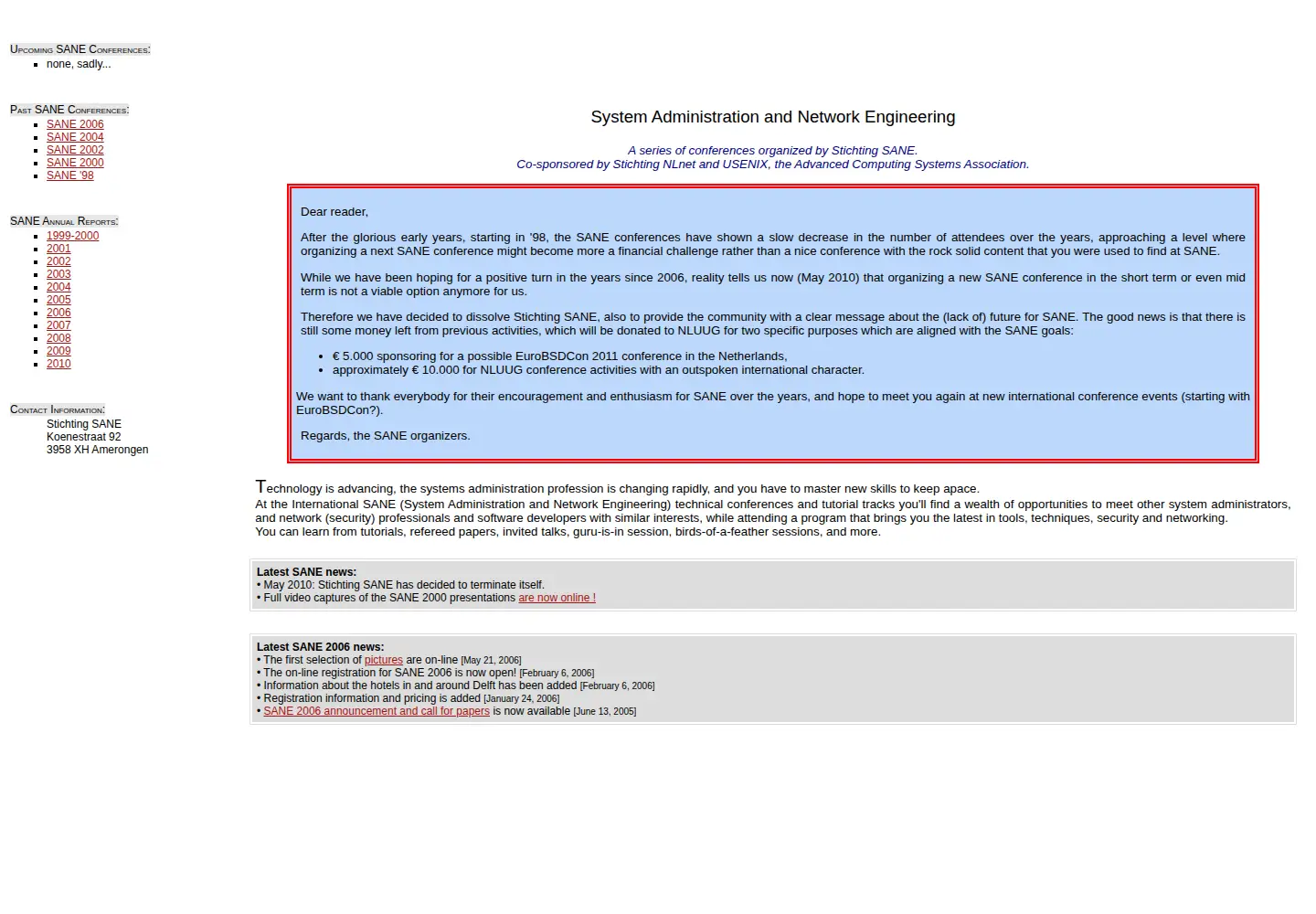 Captured homepage of sane.nl in the current scan