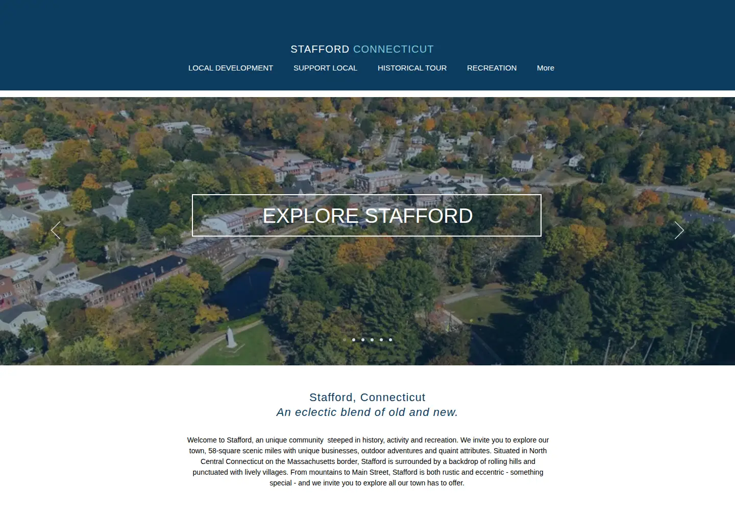 Captured homepage of explorestaffordct.com in the current scan