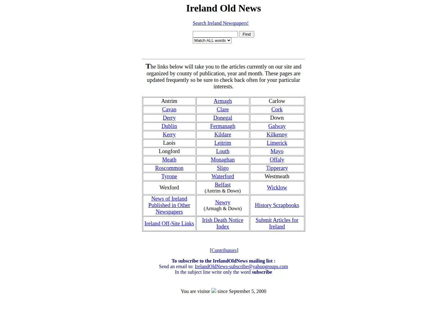 Captured homepage of irelandoldnews.com in the current scan