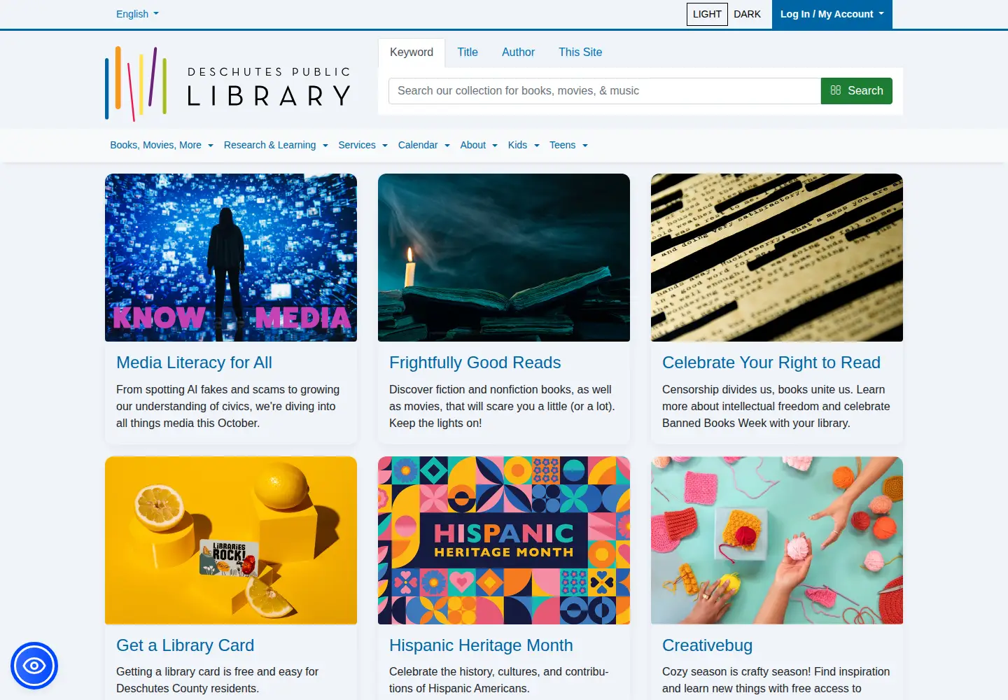 Screenshot of deschuteslibrary.org