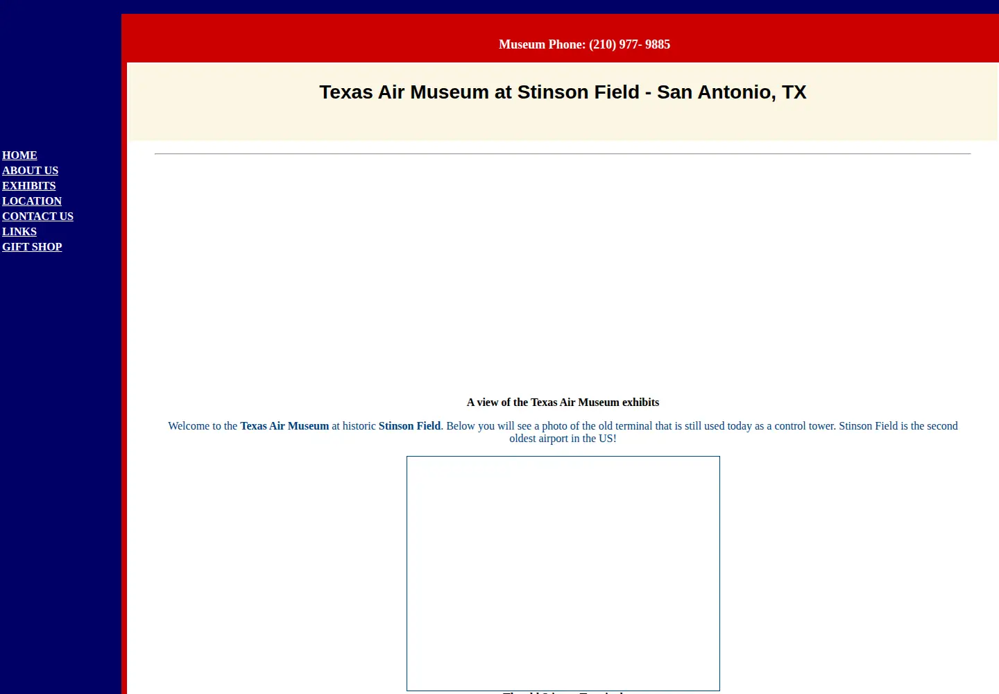 Captured homepage of texasairmuseum.org in the current scan