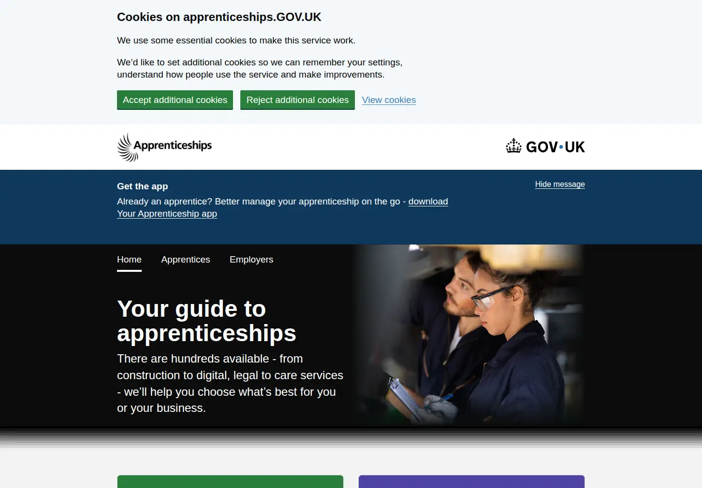 Screenshot of apprenticeships.gov.uk