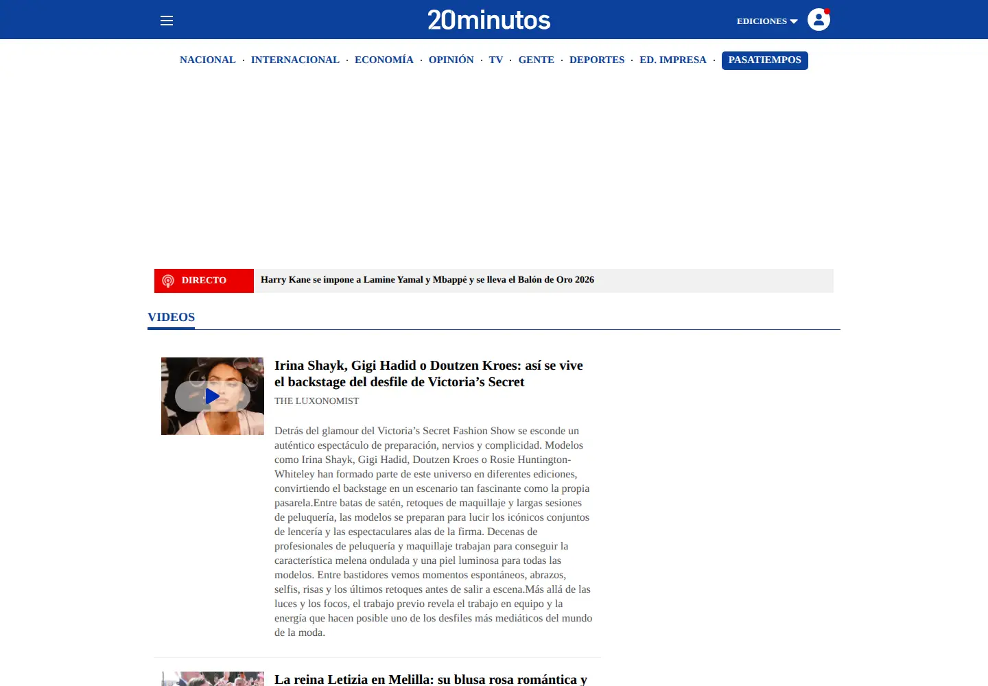 Screenshot of 20minutos.tv