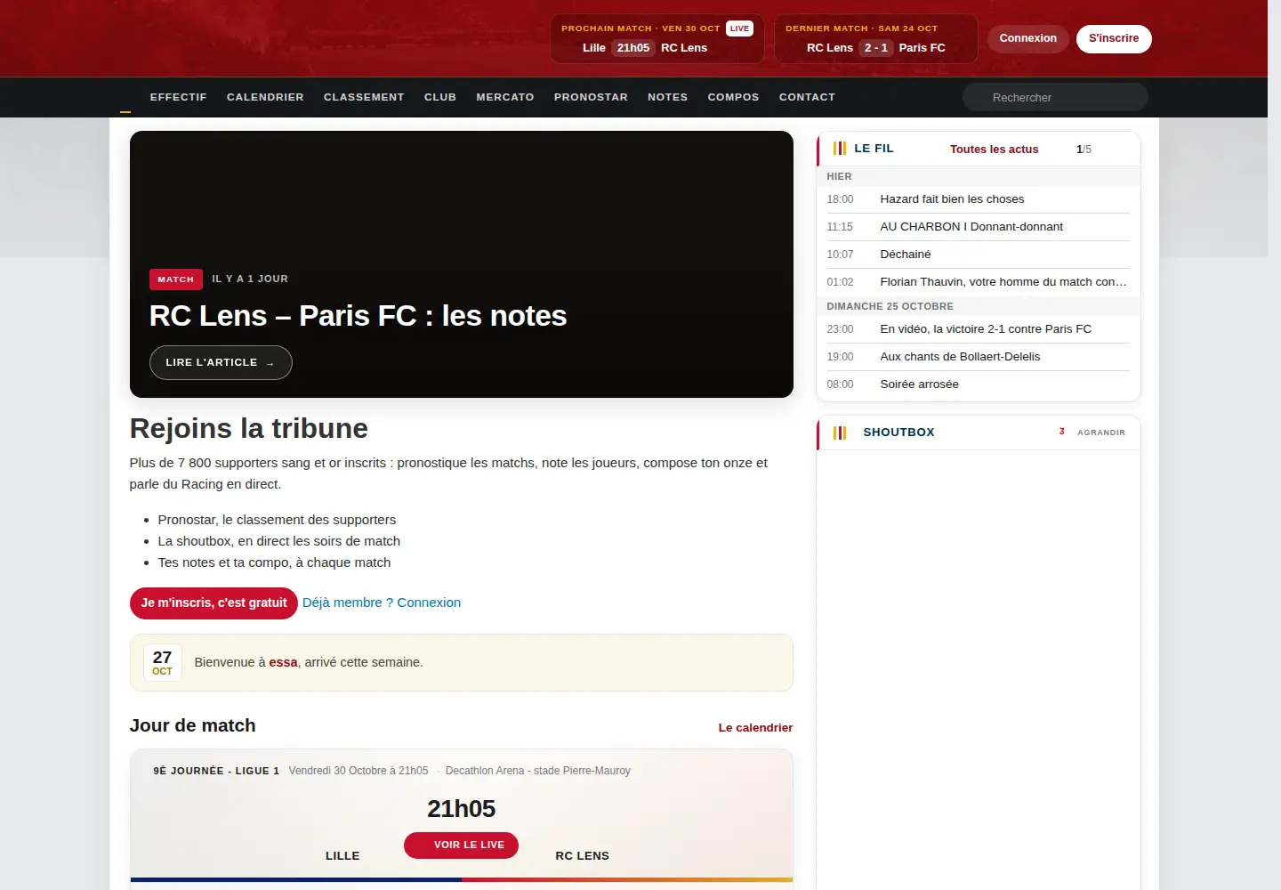 Screenshot of rclensois.fr