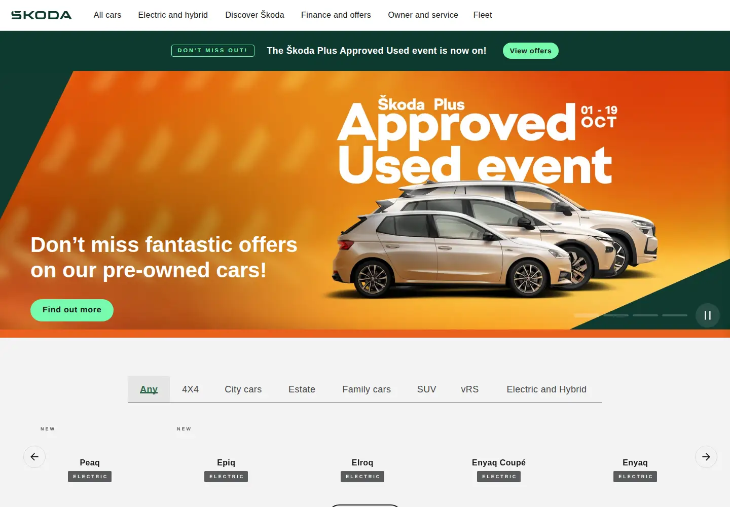 Screenshot of skoda.co.uk