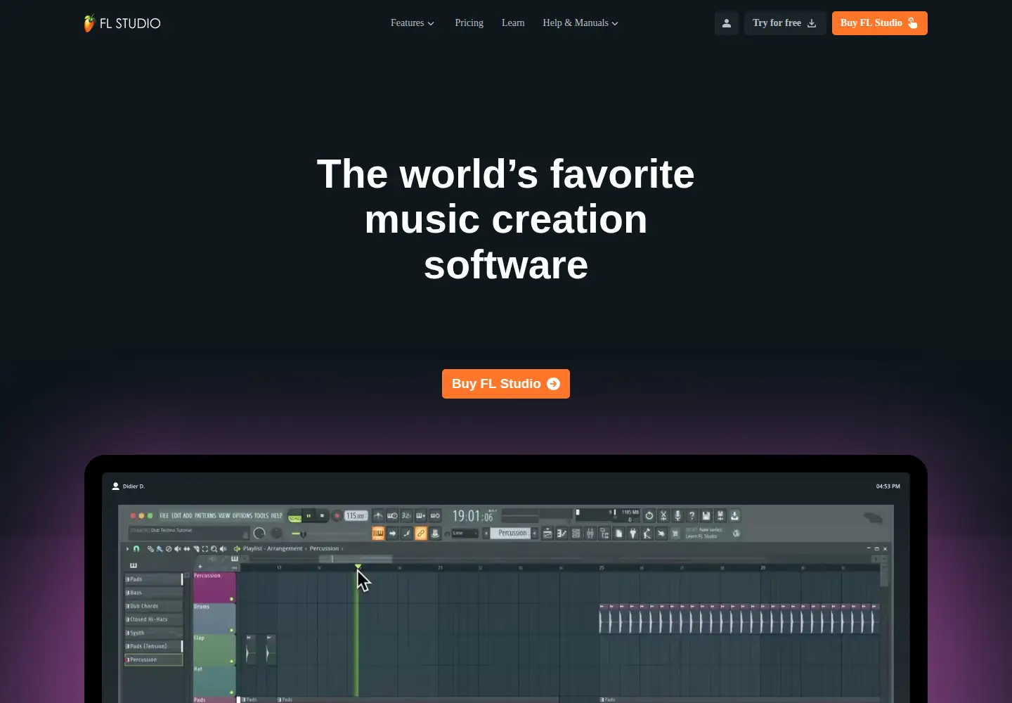 Captured homepage of flstudio.com in the current scan