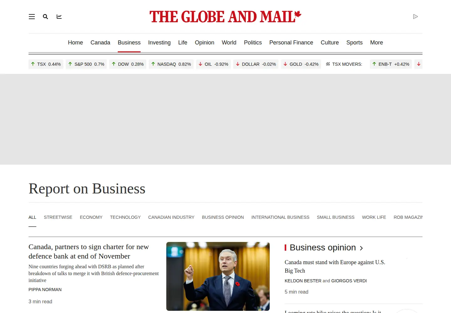 Captured homepage of reportonbusiness.com in the current scan