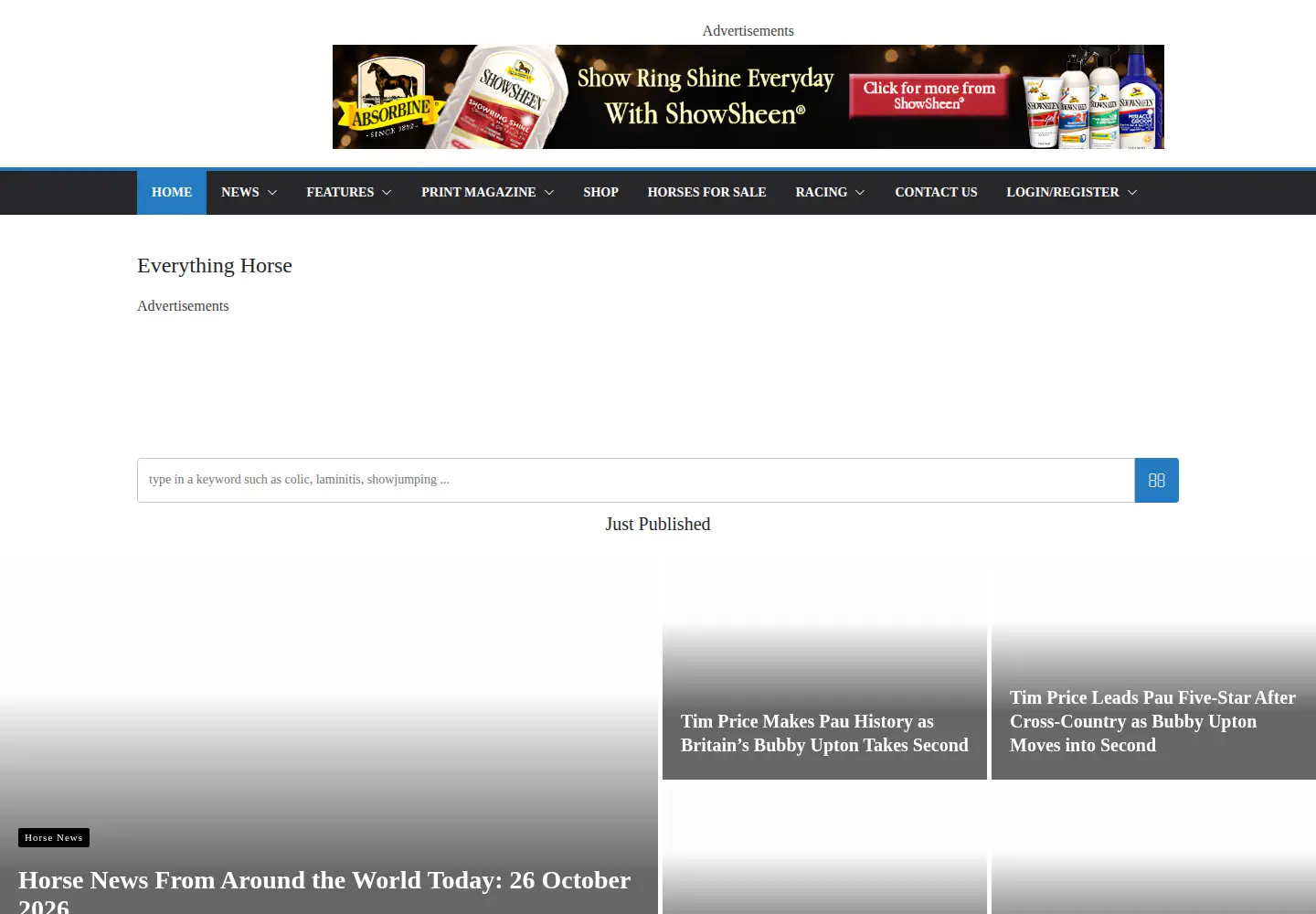 Screenshot of everythinghorseuk.co.uk