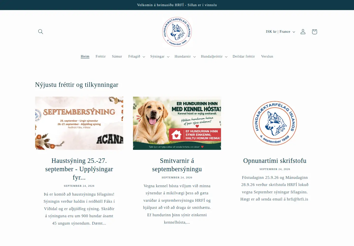 Captured homepage of hrfi.is in the current scan
