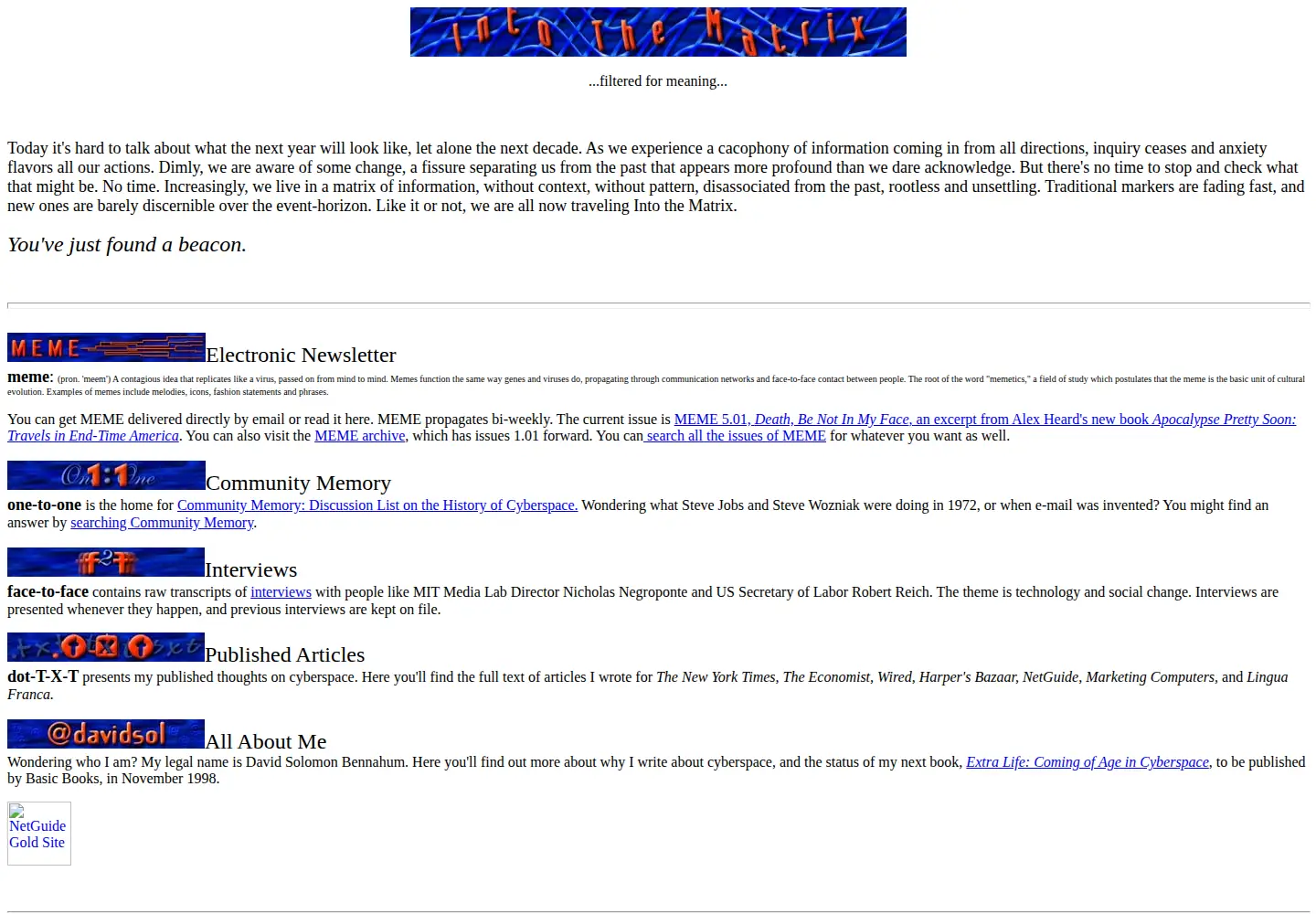 Captured homepage of memex.org in the current scan