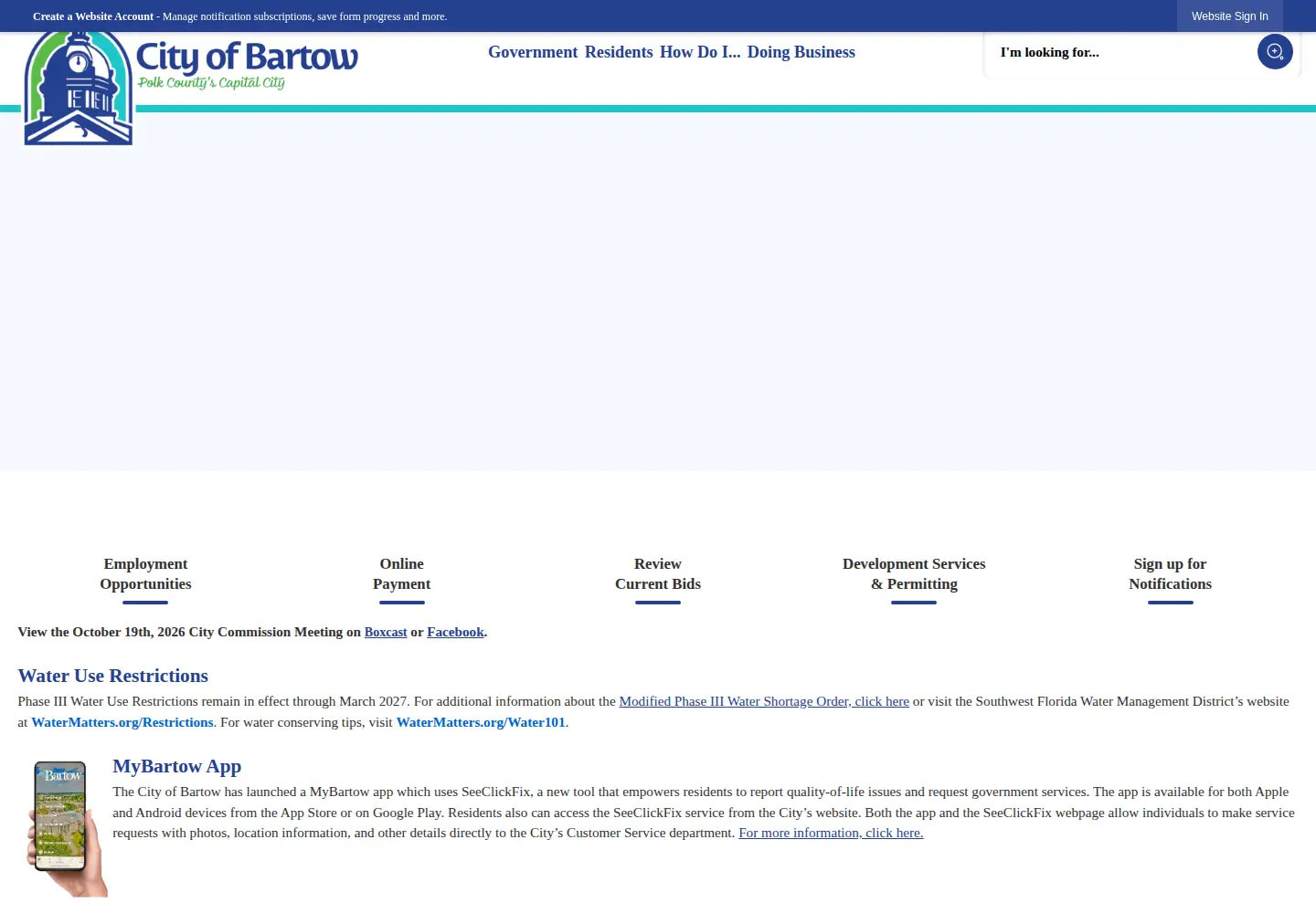 Captured homepage of cityofbartow.net in the current scan