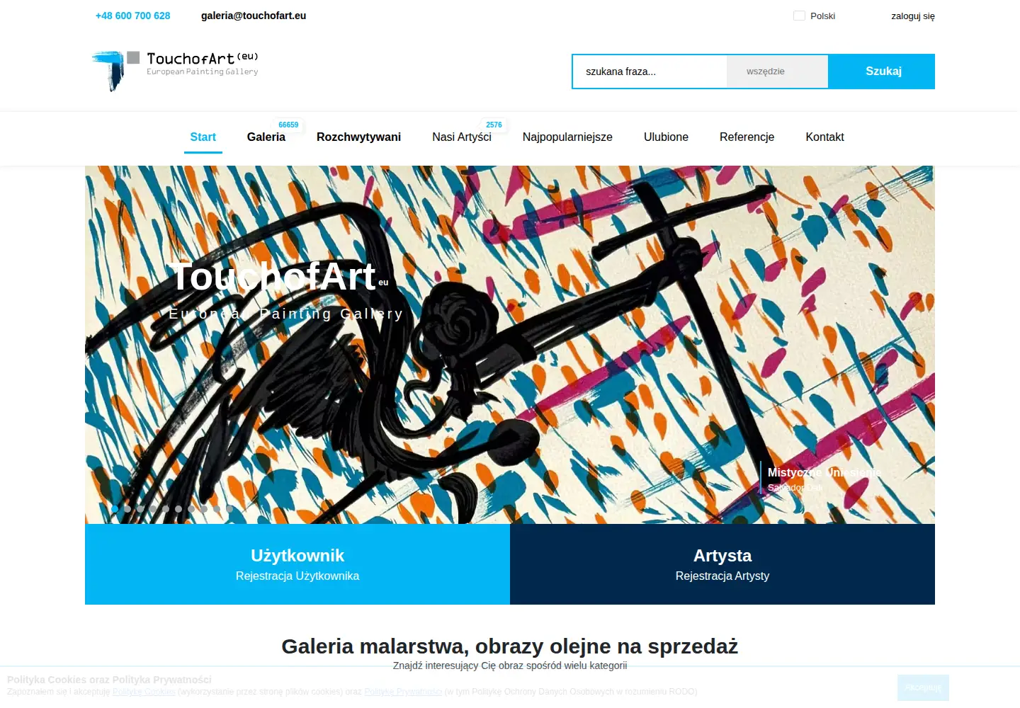 Captured homepage of touchofart.eu in the current scan