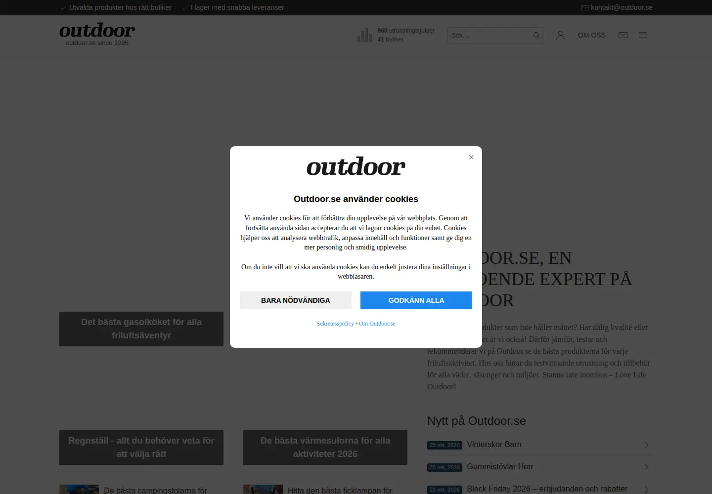 Captured homepage of outdoor.se in the current scan