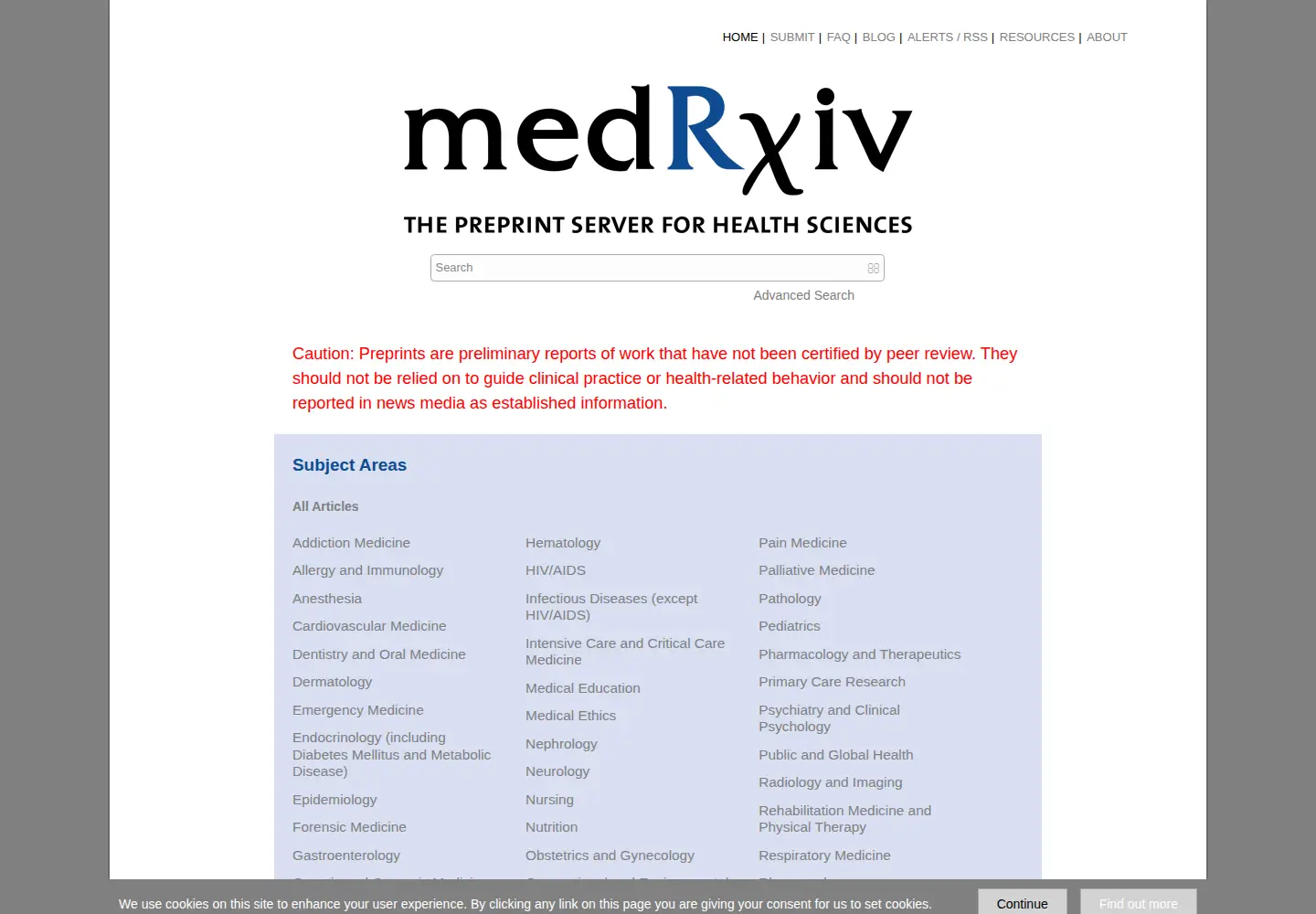 Screenshot of medrxiv.org