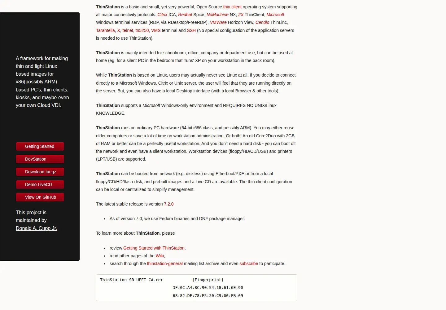 Captured homepage of thinstation.org in the current scan