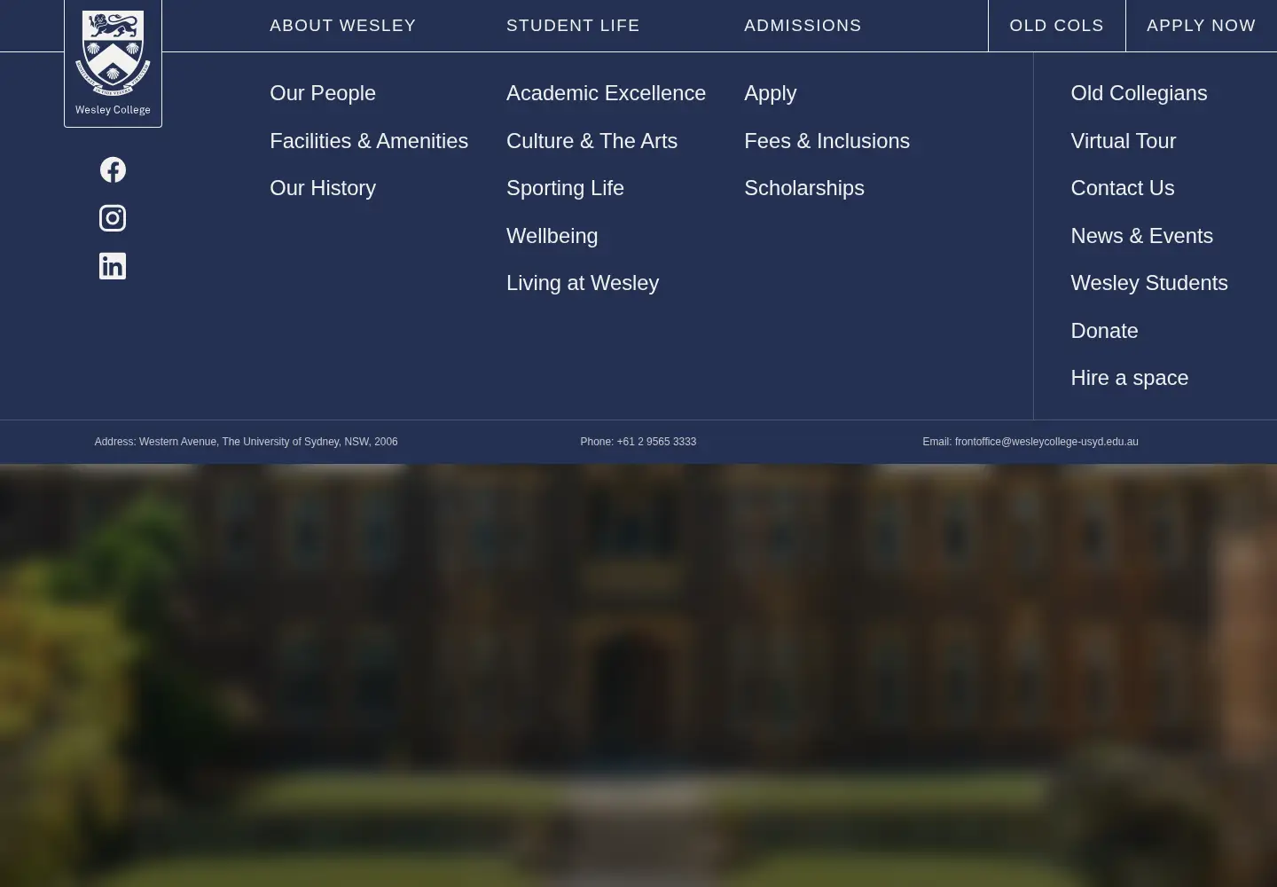 Captured homepage of wesleycollege-usyd.edu.au in the current scan