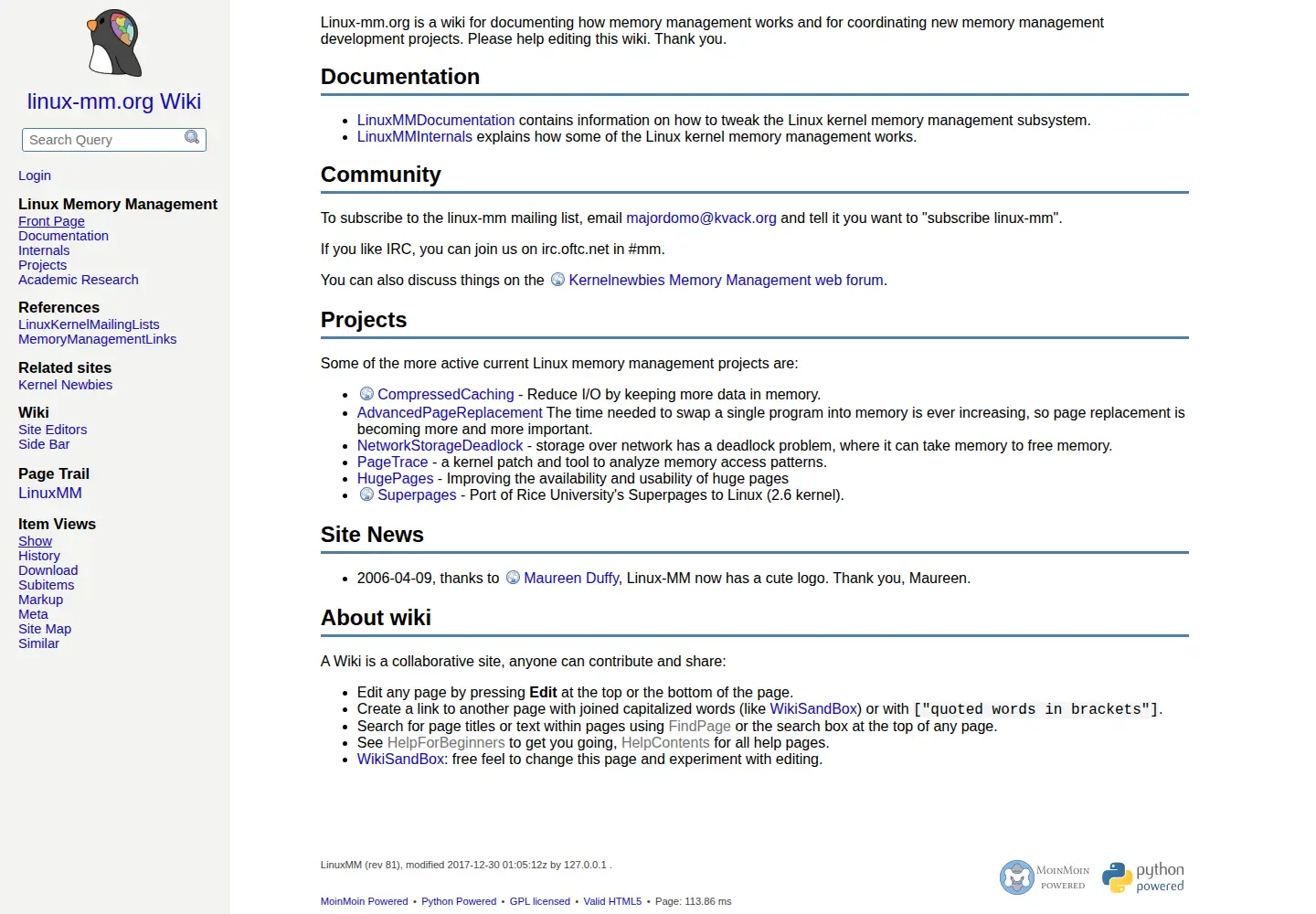 Screenshot of linux-mm.org