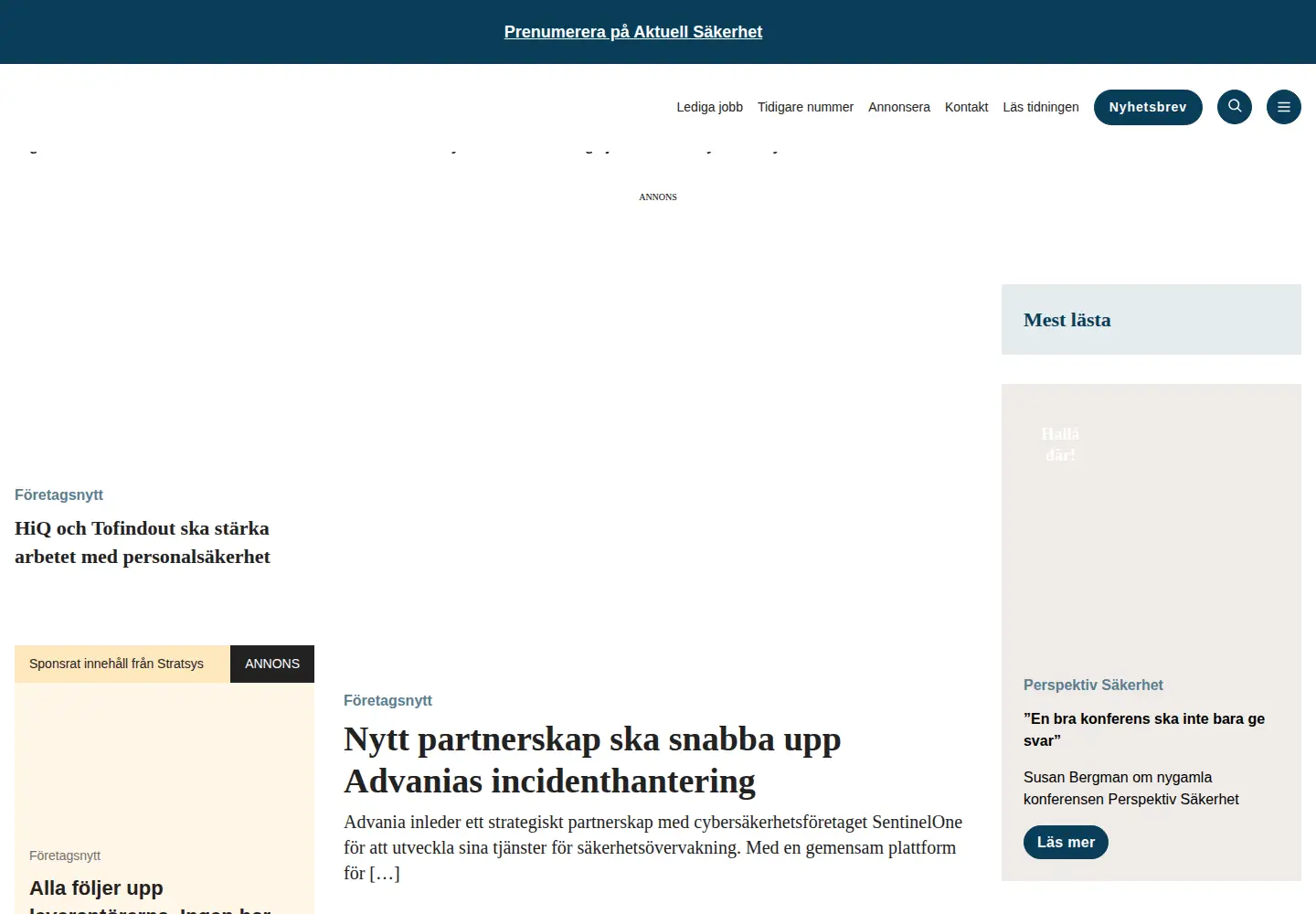 Captured homepage of aktuellsakerhet.se in the current scan