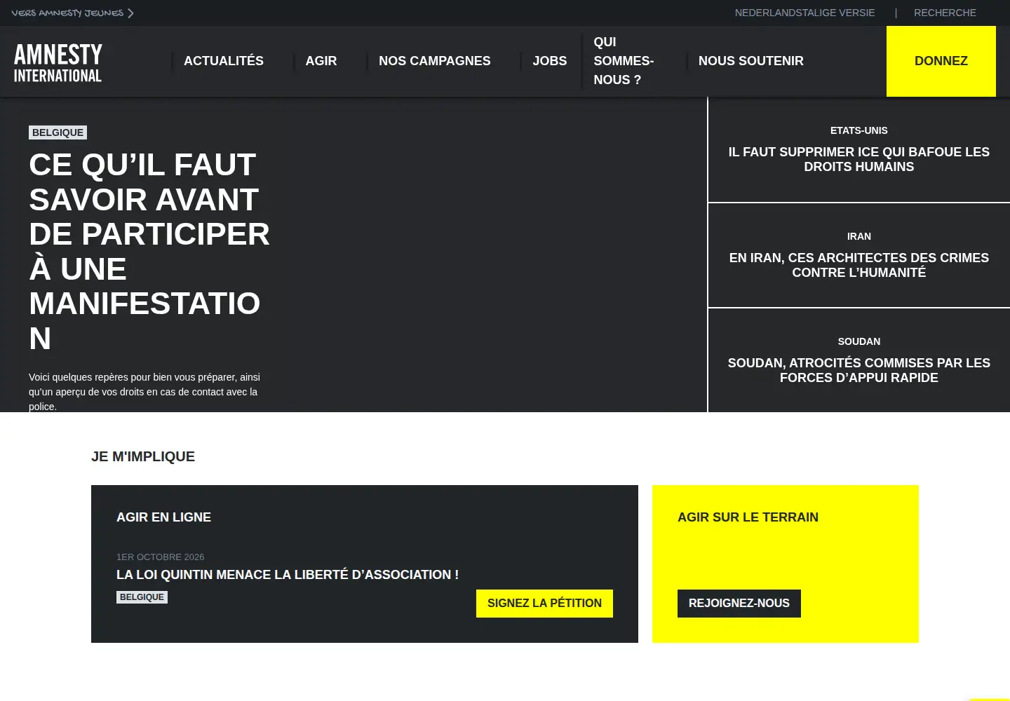 Captured homepage of amnestyinternational.be in the current scan