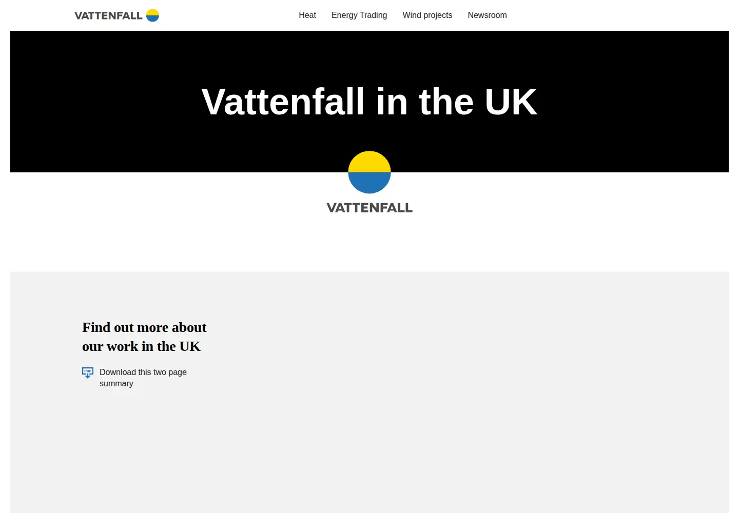 Captured homepage of vattenfall.co.uk in the current scan