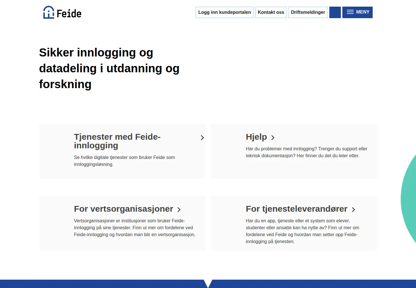 Screenshot of feide.no