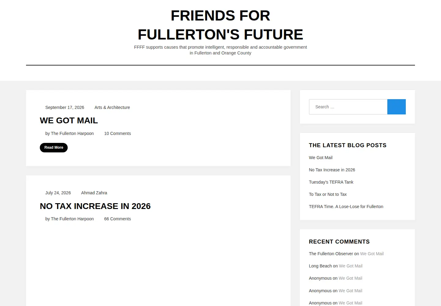 Captured homepage of fullertonsfuture.org in the current scan
