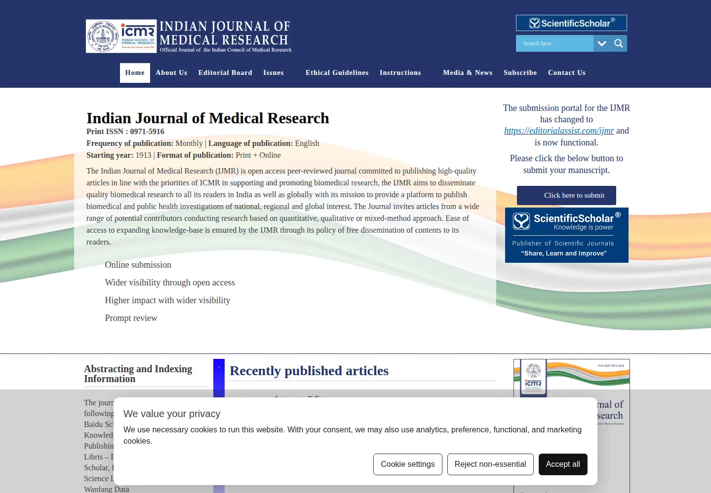 Screenshot of ijmr.org.in