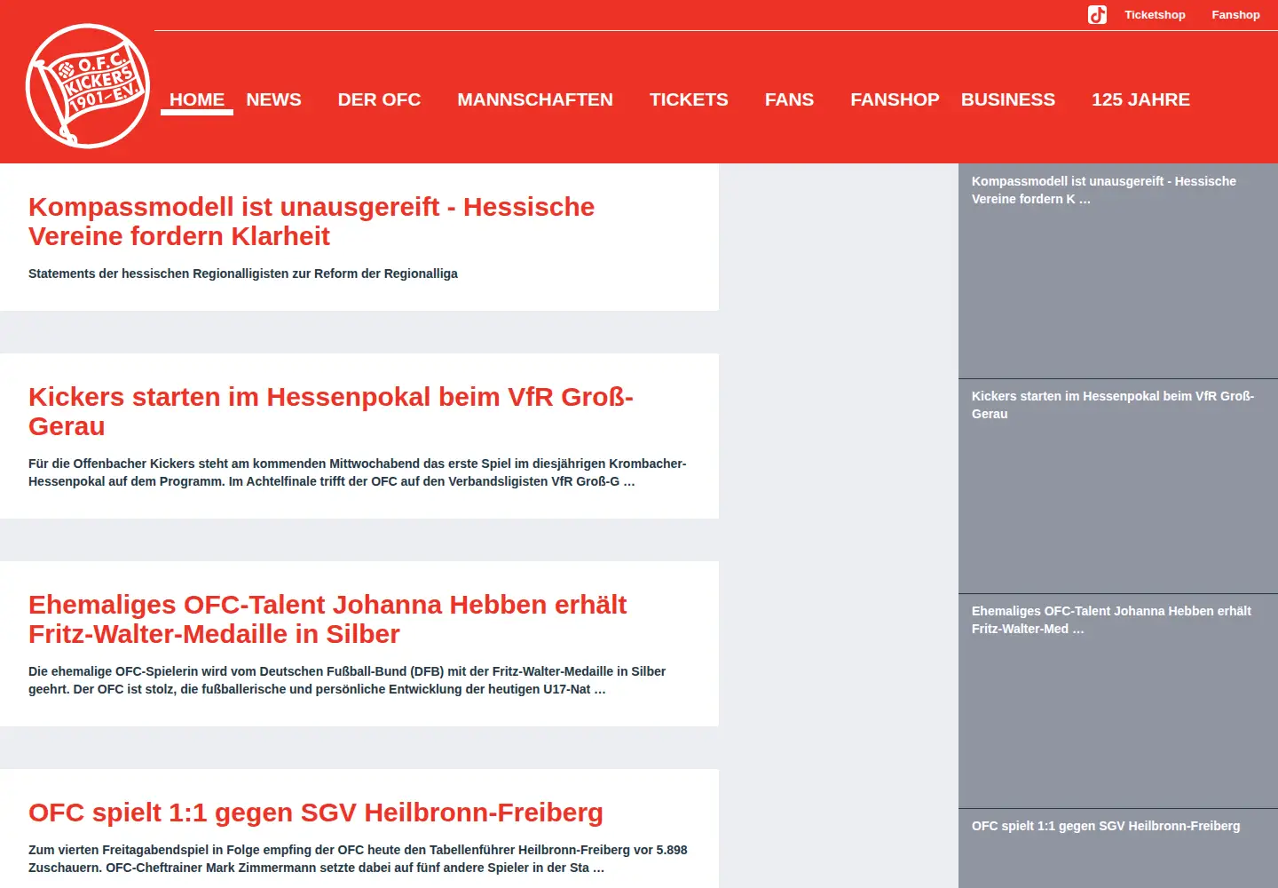 Captured homepage of ofc.de in the current scan