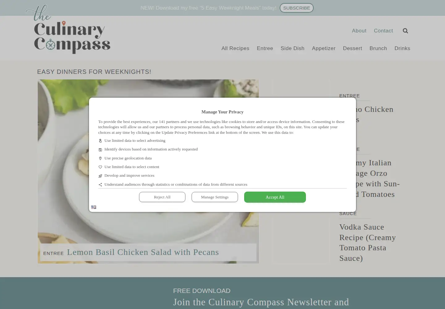 Captured homepage of theculinarycompass.com in the current scan
