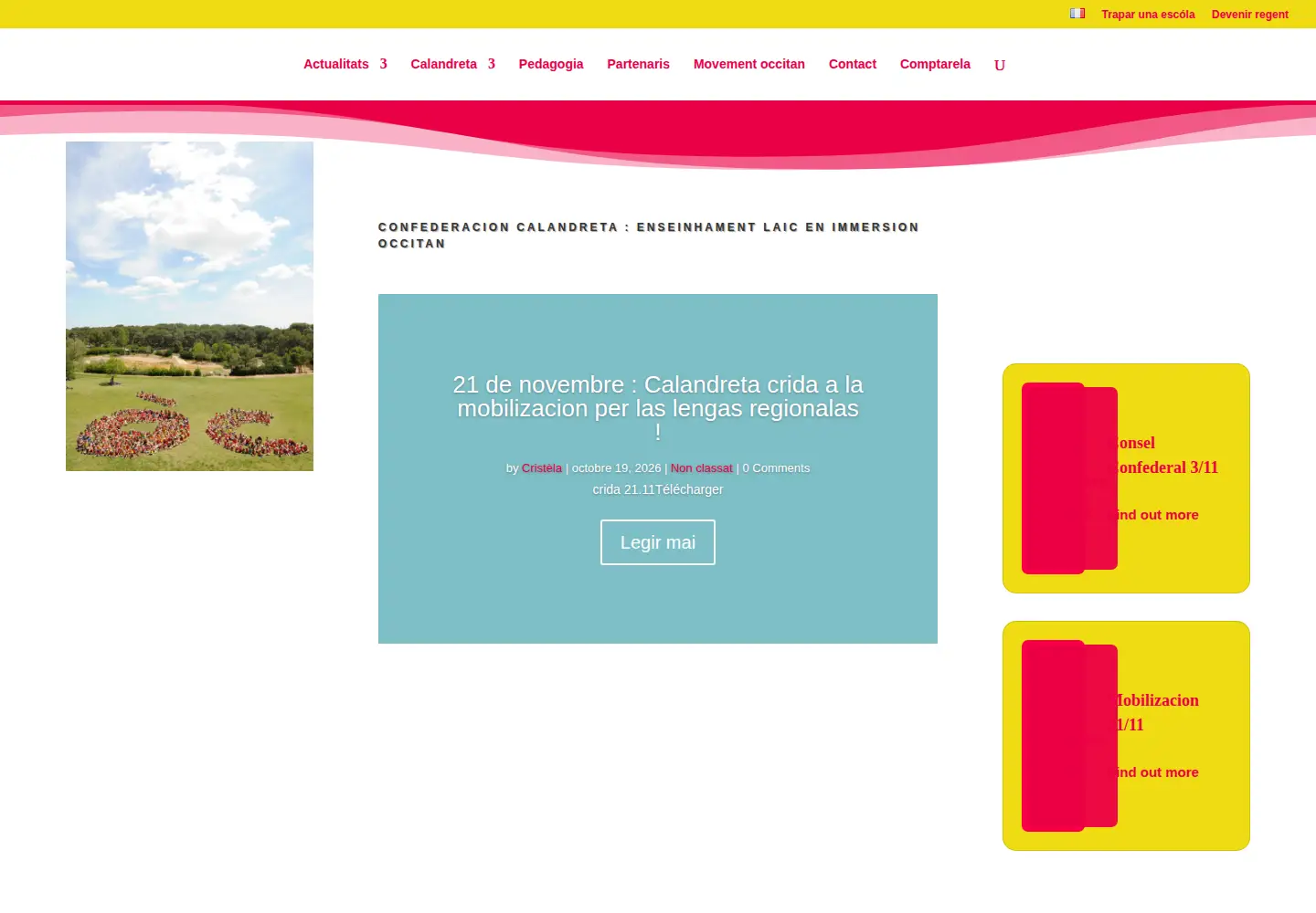 Captured homepage of calandreta.org in the current scan