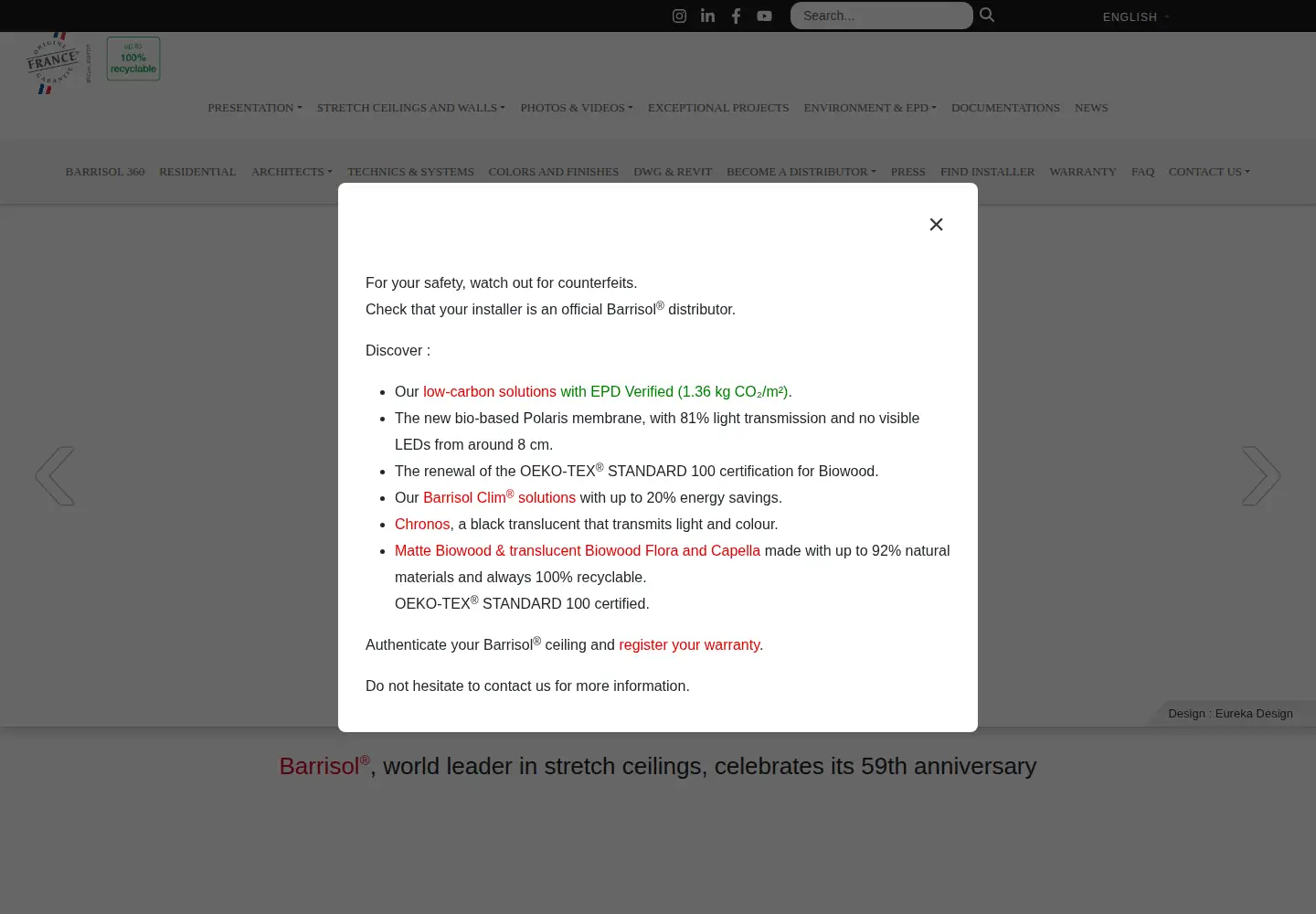 Captured homepage of barrisol.com in the current scan