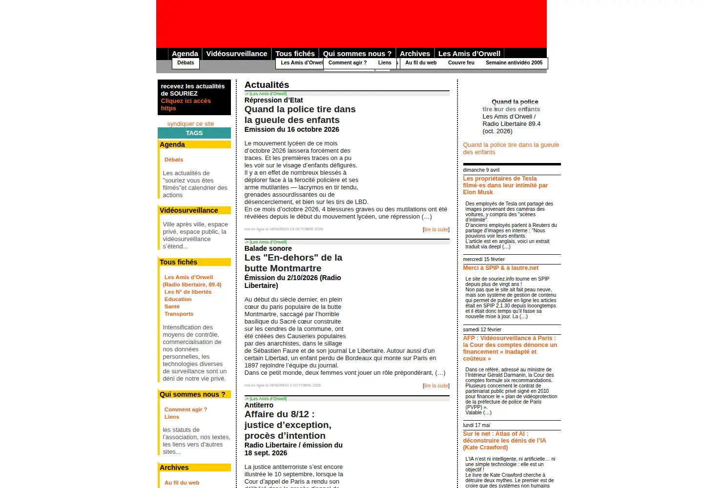 Captured homepage of souriez.info in the current scan