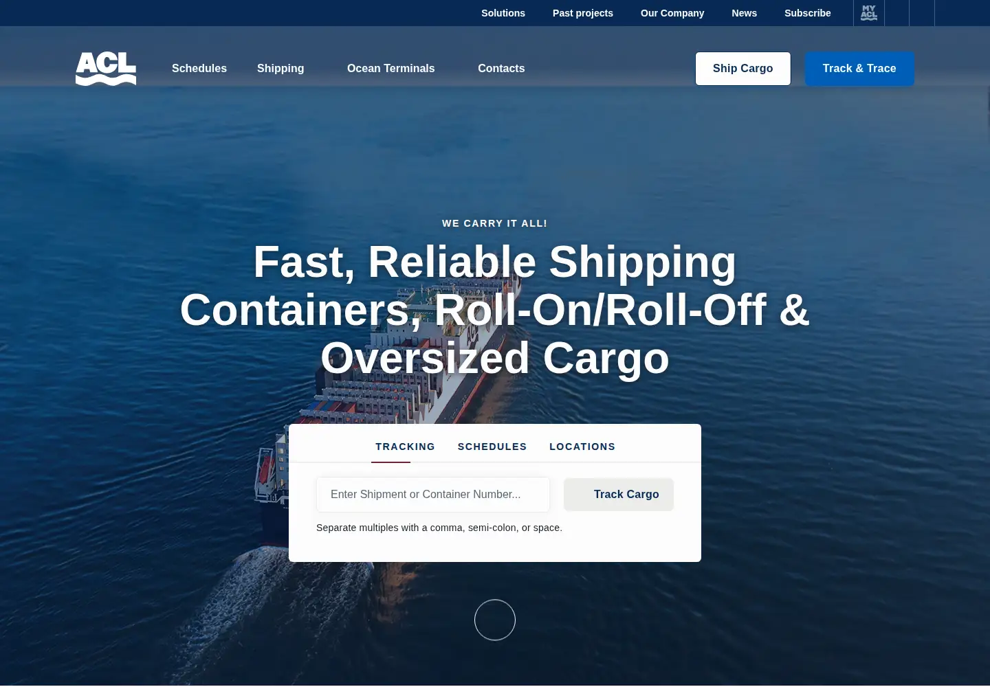 Captured homepage of aclcargo.com in the current scan