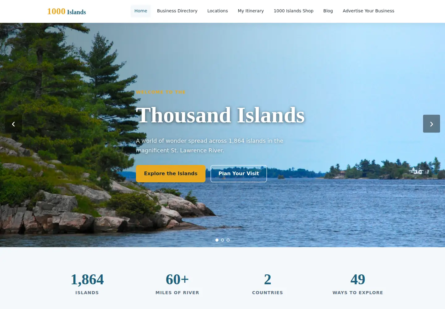 Captured homepage of 1000islands.com in the current scan